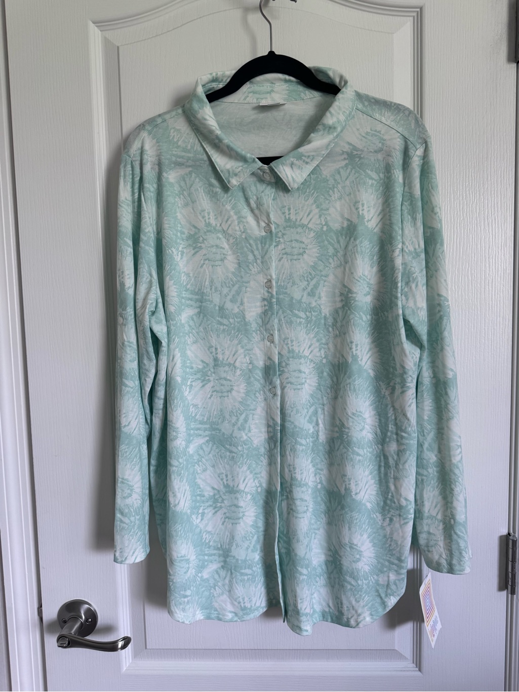 Lularoe Valentina Mint Green And White Button Down Shirt